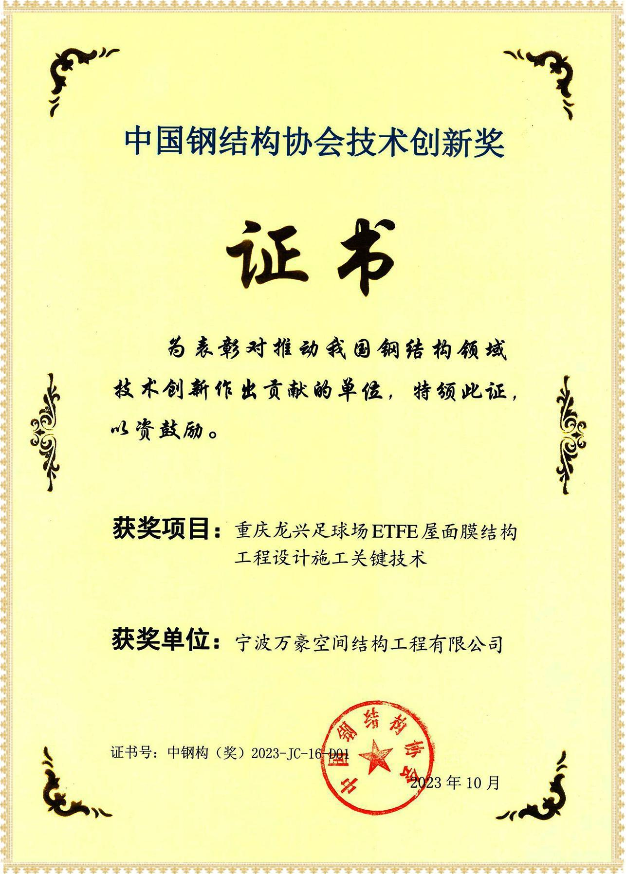 重慶龍興足球場(chǎng)膜結(jié)構(gòu)ETFE屋面膜結(jié)構(gòu)技術(shù)創(chuàng)新獎(jiǎng)